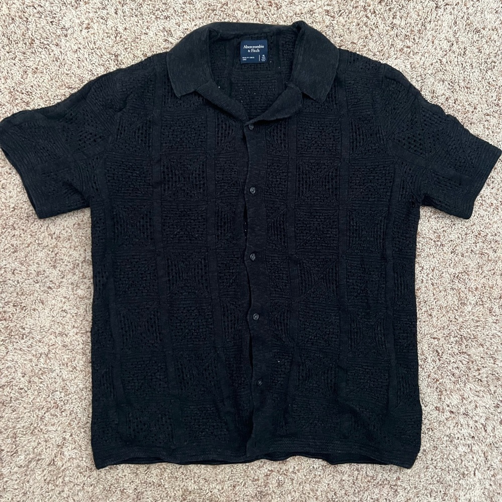 XL Black Knit Button Up Mens Shirt